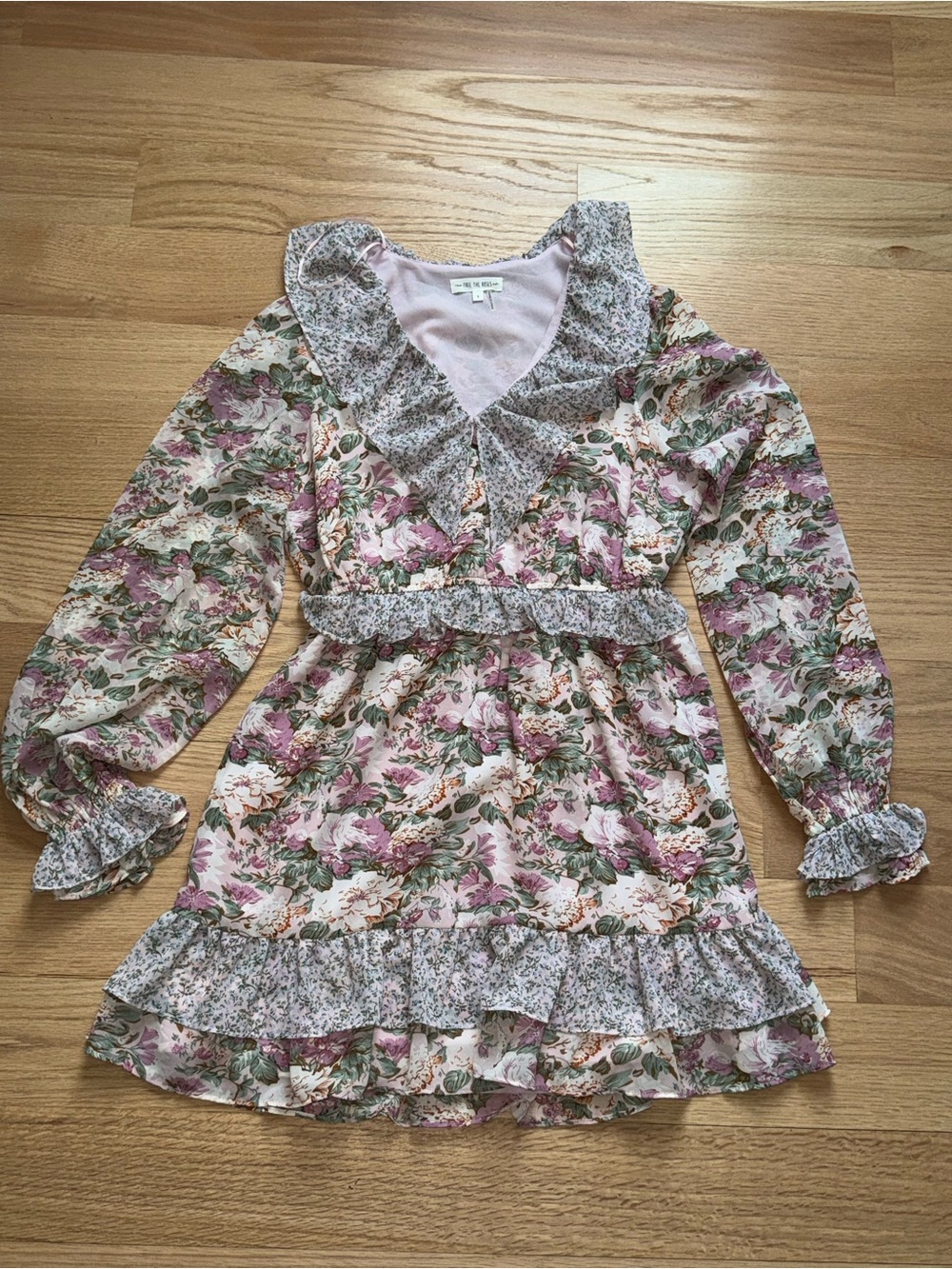 Free the Roses Pink & Green Floral Ruffle Mini Dress